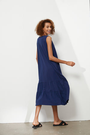 TIERED V NECK JERSEY DRESS