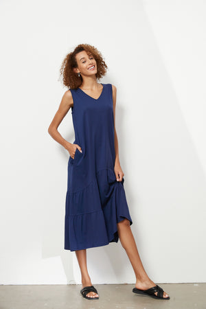 TIERED V NECK JERSEY DRESS