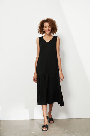 TIERED V NECK JERSEY DRESS