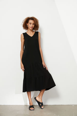 TIERED V NECK JERSEY DRESS