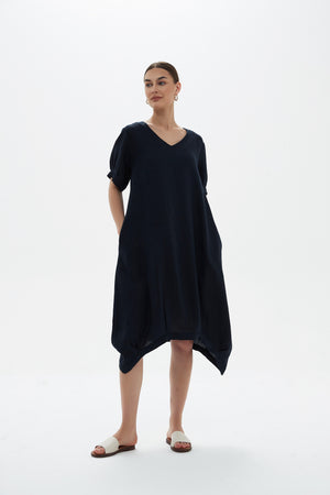 DEEPER V NECK BILLOW DRESS