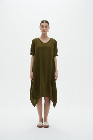 DEEPER V NECK BILLOW DRESS