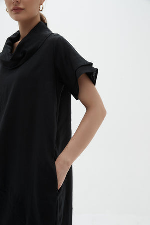 FLUTTER SLEEVE COWL NECK DRESS