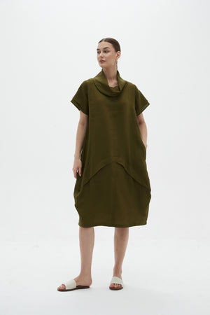 FLUTTER SLEEVE COWL NECK DRESS