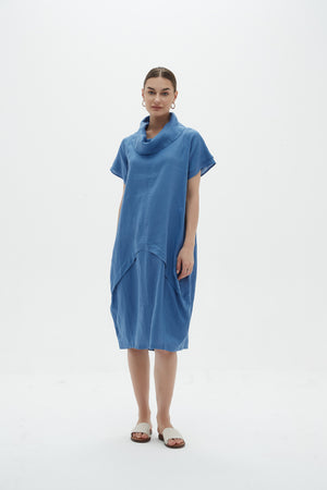 FLUTTER SLEEVE COWL NECK DRESS