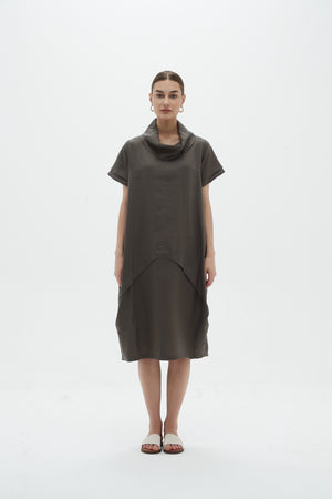 FLUTTER SLEEVE COWL NECK DRESS