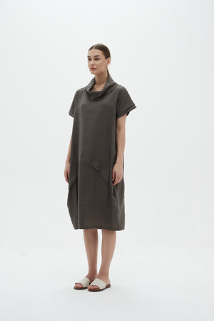 FLUTTER SLEEVE COWL NECK DRESS