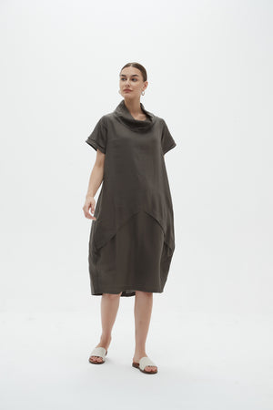 FLUTTER SLEEVE COWL NECK DRESS