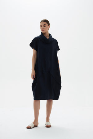 FLUTTER SLEEVE COWL NECK DRESS