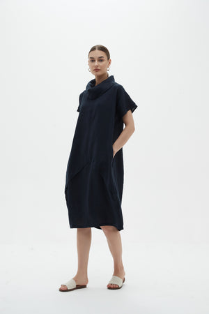 FLUTTER SLEEVE COWL NECK DRESS